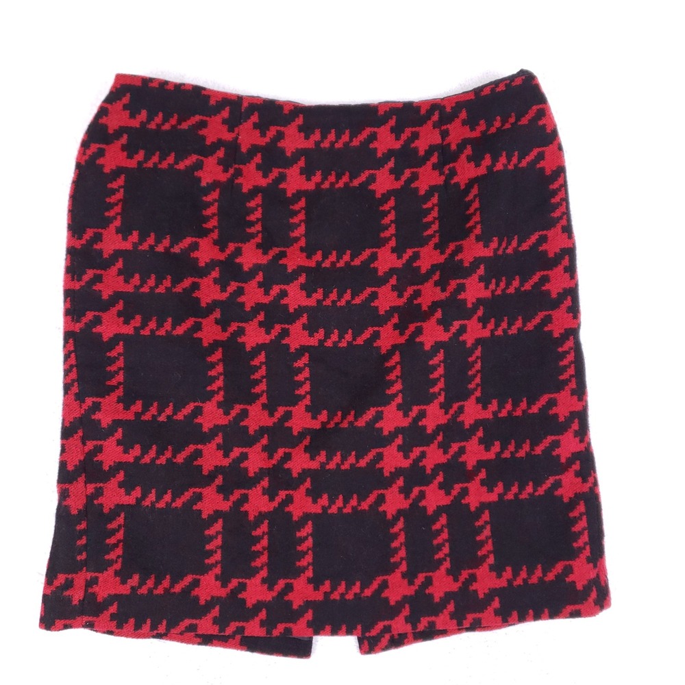 Talbots Skirt Women 16W Red Black Oversized Houndstooth Wool Blend Office Career